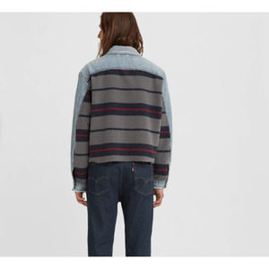 Levi's Premium Denim Jacket Mens Size Medium Wool Blanket Striped Back Trucker